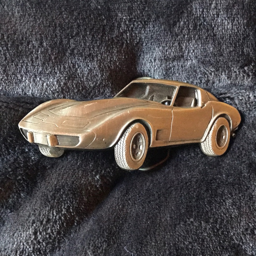 Vintage Corvette Brass Belt Buckle